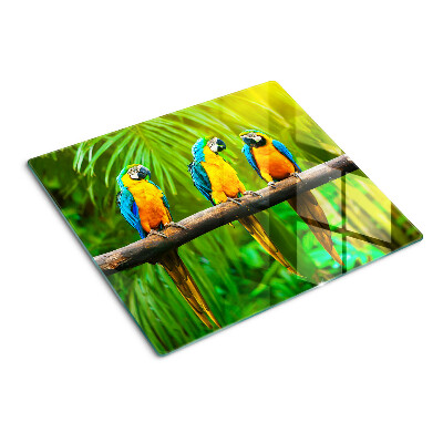 Glass kitchen board Parrots on a branch in the tropics