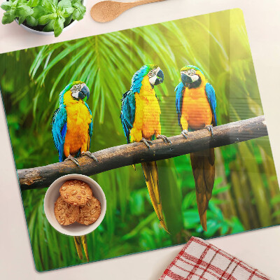 Glass kitchen board Parrots on a branch in the tropics