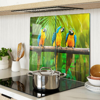 Glass kitchen board Parrots on a branch in the tropics