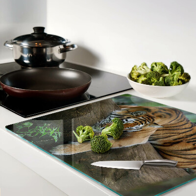 Glass chopping board Tiger on a tree trunk