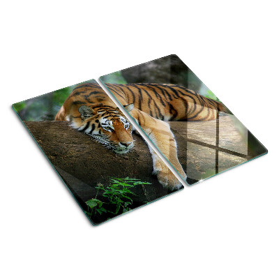 Glass chopping board Tiger on a tree trunk