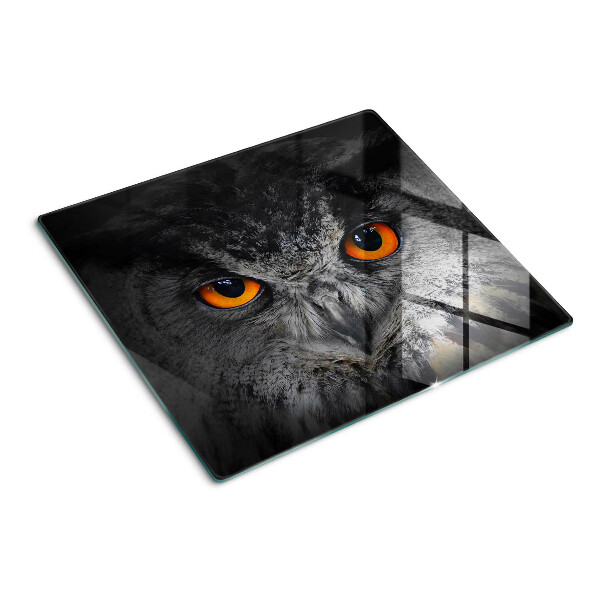 Glass chopping board Owl with orange eyes