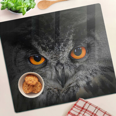 Glass chopping board Owl with orange eyes