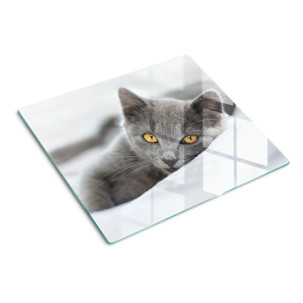Glass chopping board Cat with yellow eyes