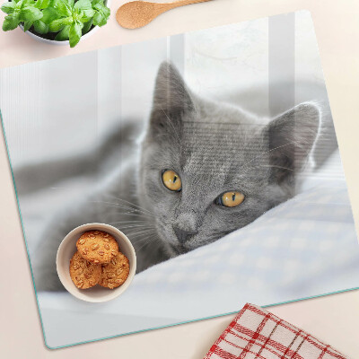 Glass chopping board Cat with yellow eyes