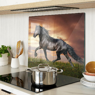Glass kitchen board A horse against the backdrop of the setting sun