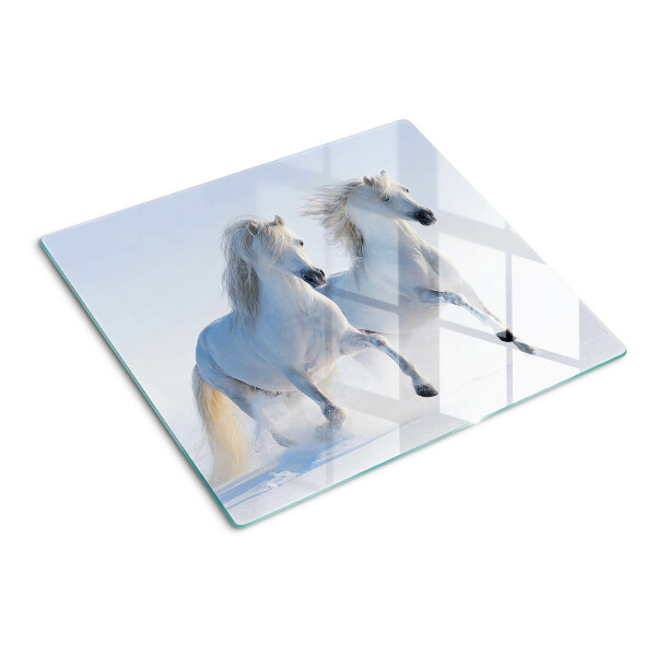 Glass chopping board Two white horses galloping madly