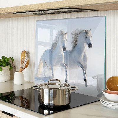 Glass chopping board Two white horses galloping madly