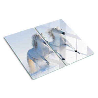 Glass chopping board Two white horses galloping madly