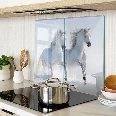 Glass chopping board Two white horses galloping madly