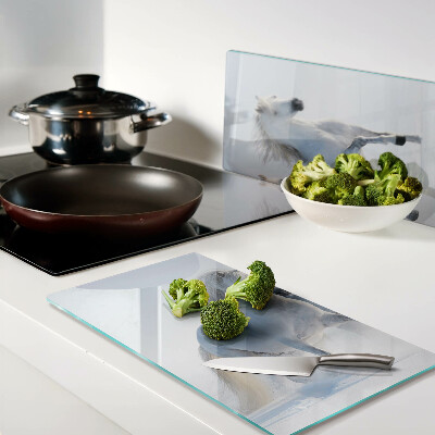 Glass chopping board Two white horses galloping madly