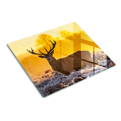 Glass chopping board Deer in the morning landscape