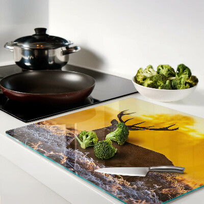 Glass chopping board Deer in the morning landscape