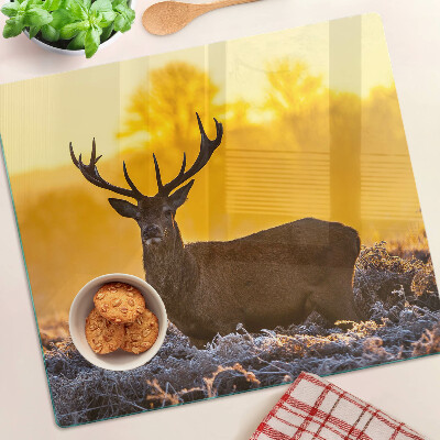 Glass chopping board Deer in the morning landscape