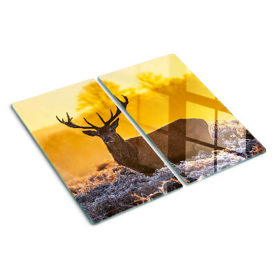 Glass chopping board Deer in the morning landscape