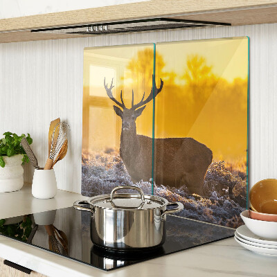 Glass chopping board Deer in the morning landscape