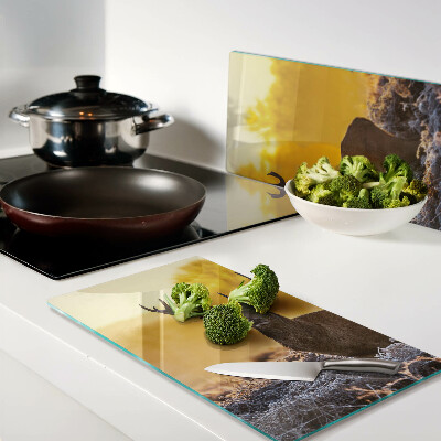 Glass chopping board Deer in the morning landscape