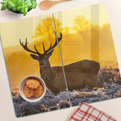 Glass chopping board Deer in the morning landscape