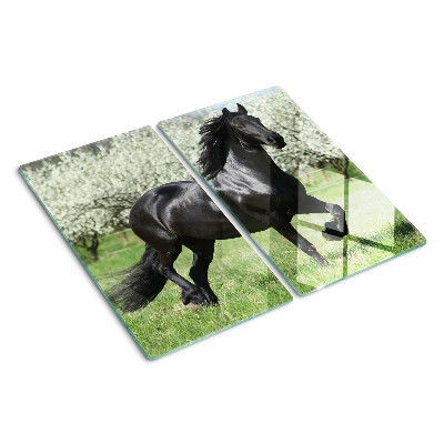 Glass chopping board Black horse in the meadow