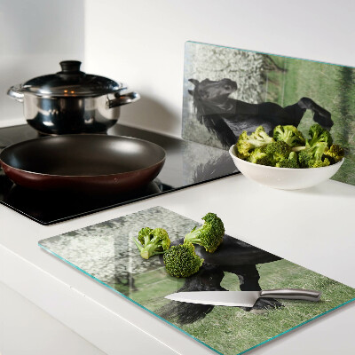 Glass chopping board Black horse in the meadow