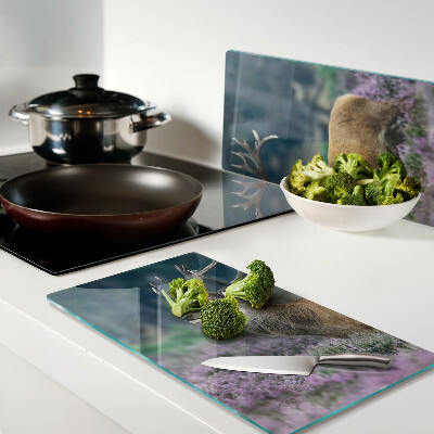 Glass chopping board Deer in a lavender landscape