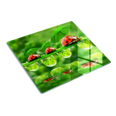 Glass chopping board Ladybugs on leaves with water drops