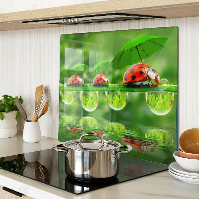 Glass chopping board Ladybugs on leaves with water drops