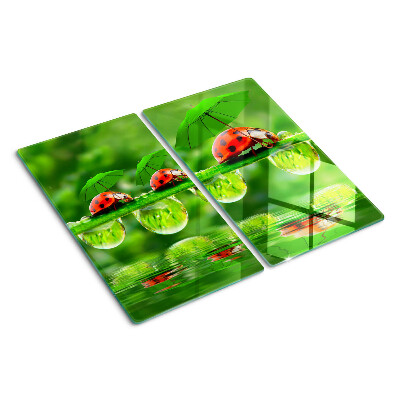 Glass chopping board Ladybugs on leaves with water drops
