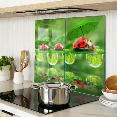 Glass chopping board Ladybugs on leaves with water drops