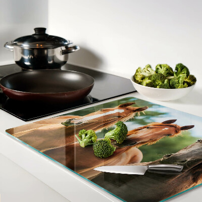 Glass chopping board Horses in nature