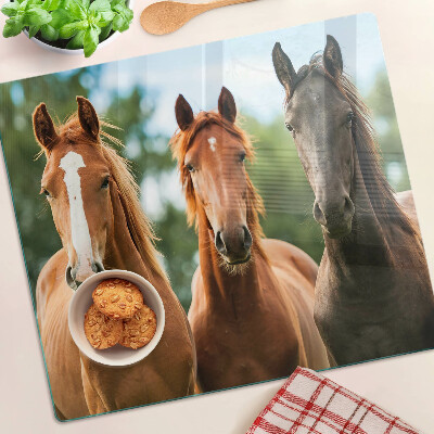Glass chopping board Horses in nature