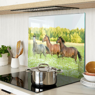 Glass chopping board A meeting of horses in the field