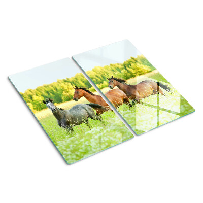 Glass chopping board A meeting of horses in the field