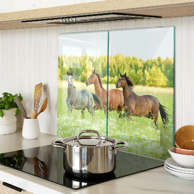 Glass chopping board A meeting of horses in the field