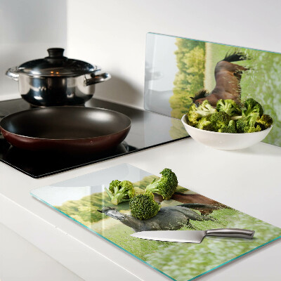 Glass chopping board A meeting of horses in the field