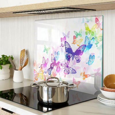 Glass kitchen board Colorful flying butterflies motif