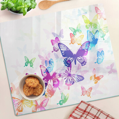 Glass kitchen board Colorful flying butterflies motif