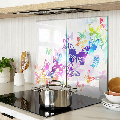 Glass kitchen board Colorful flying butterflies motif