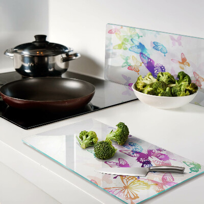 Glass kitchen board Colorful flying butterflies motif