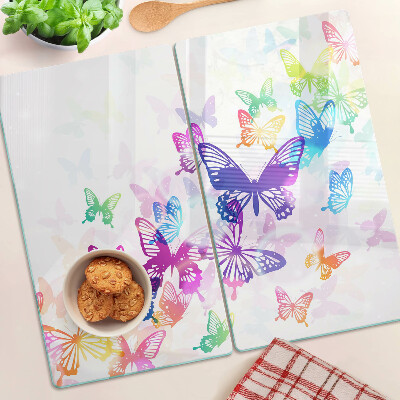 Glass kitchen board Colorful flying butterflies motif