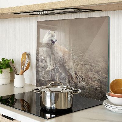 Glass kitchen board Wolf on a rocky mountain