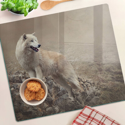 Glass kitchen board Wolf on a rocky mountain