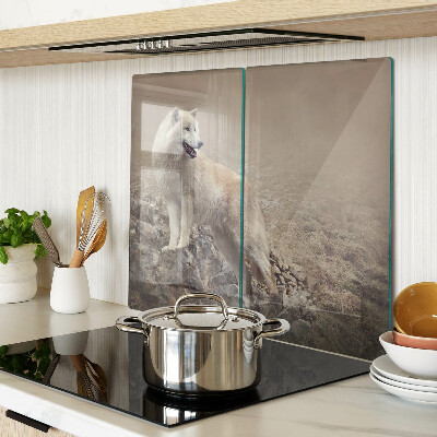 Glass kitchen board Wolf on a rocky mountain