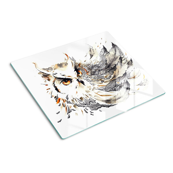 Glass chopping board Owl with feathers