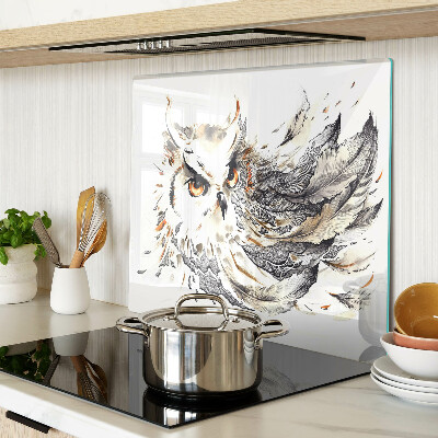 Glass chopping board Owl with feathers