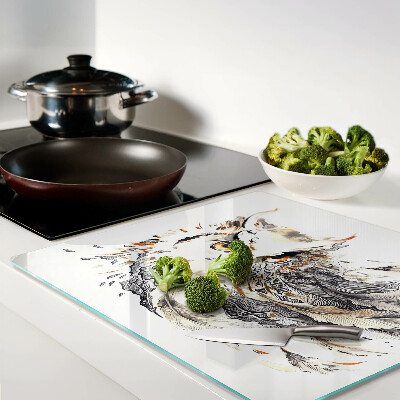Glass chopping board Owl with feathers