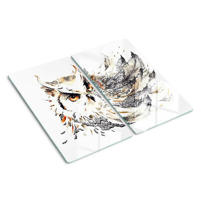 Glass chopping board Owl with feathers