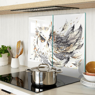 Glass chopping board Owl with feathers