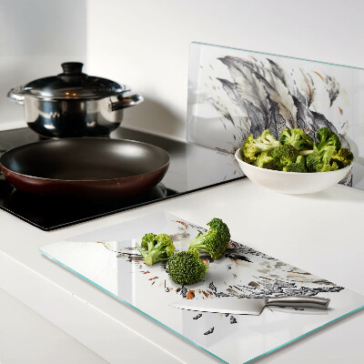 Glass chopping board Owl with feathers
