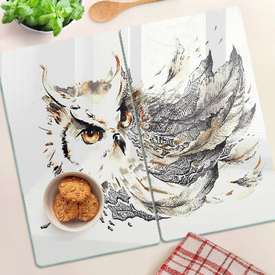 Glass chopping board Owl with feathers